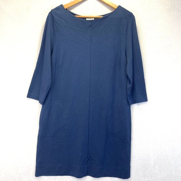 J Jill Ponte Knee Length Dress Womens Large Navy Blue Sheath 3/4 Sleeve Pockets - Picture 1 of 9